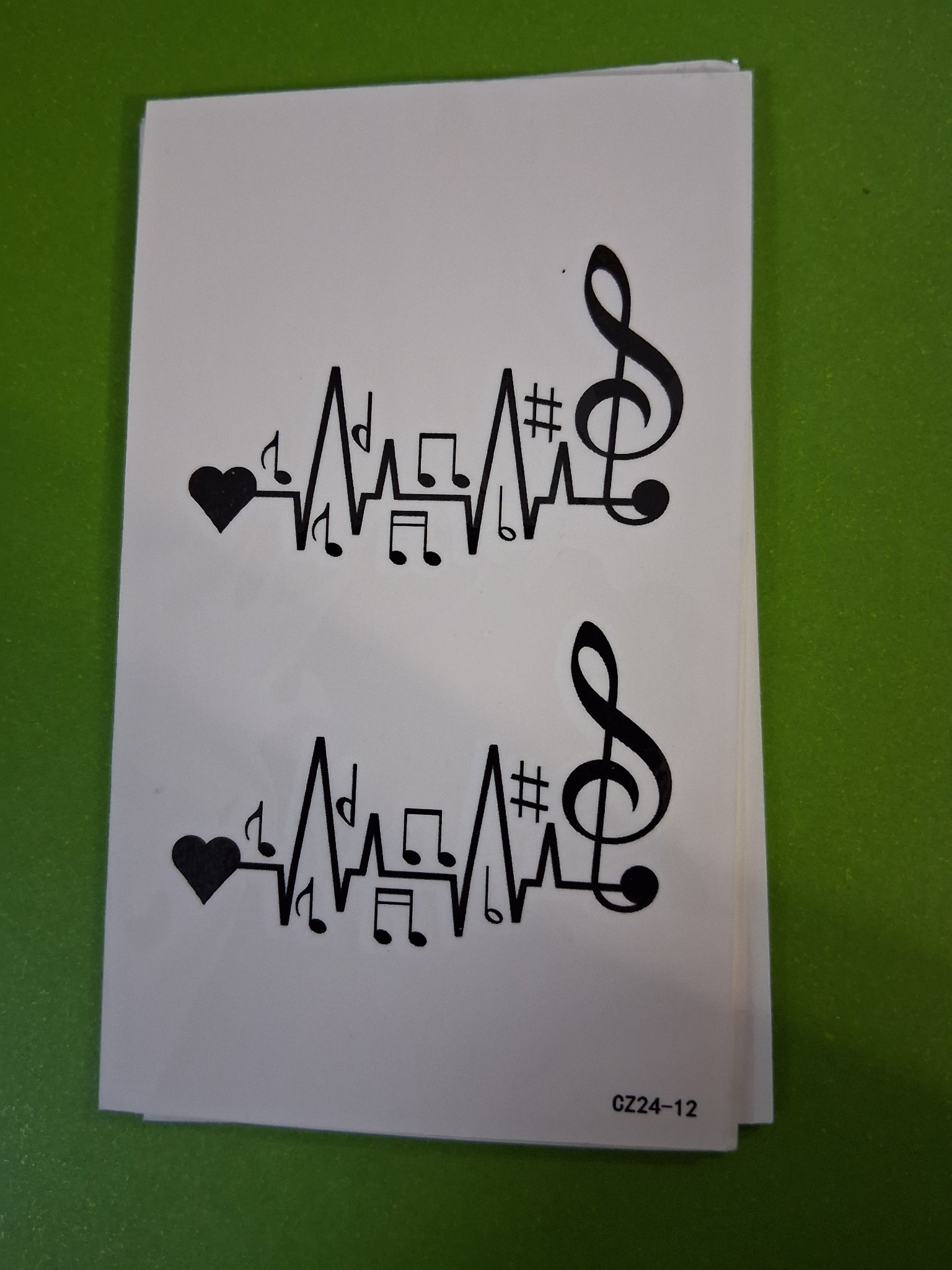 Temporary Tattoo — 39C Music Heartbeat with Heart (CZ24-12, 2 per sheet)
